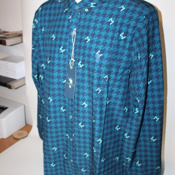 NWT $95 William Bill Murray Golf Houndstooth Long Sleeve Button Shirt Size L XL - Picture 4 of 10